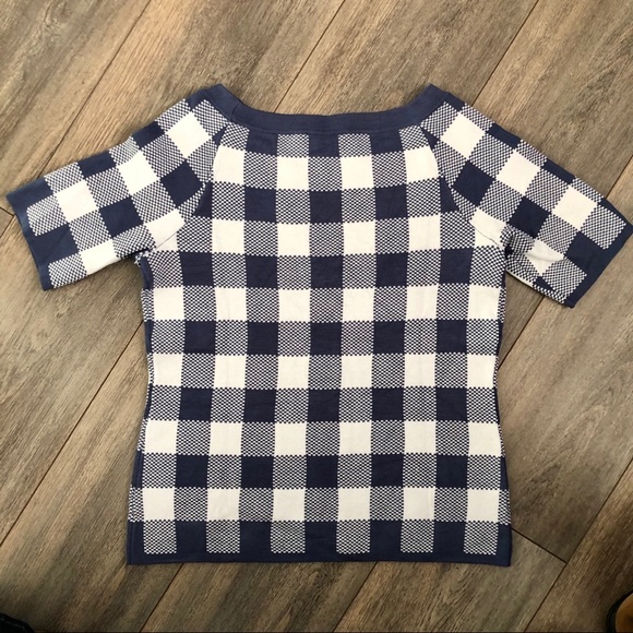 Cable & Gauge Knitted Short Sleeve Gingham Top - Picture 2 of 4